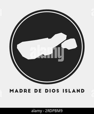 Icona dell'isola madre de Dios. Logo rotondo con mappa e titolo. Elegante distintivo dell'isola madre de Dios con mappa. Illustrazione vettoriale. Illustrazione Vettoriale