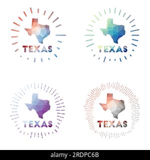 Set solare in polietilene basso del Texas. Logo dello stato statunitense in stile geometrico poligonale. Illustrazione vettoriale. Illustrazione Vettoriale