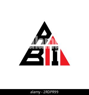 Design con logo a lettera triangolare RBI con forma a triangolo. Monogramma del logo del triangolo RBI. Modello di logo vettoriale triangolare RBI di colore rosso. RBI triangul Illustrazione Vettoriale