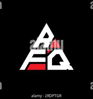 Design con logo a lettera triangolare RFQ con forma triangolare. Monogramma di design del logo triangolare RFQ. Modello logo vettoriale triangolo RFQ di colore rosso. RFQ triangul Illustrazione Vettoriale