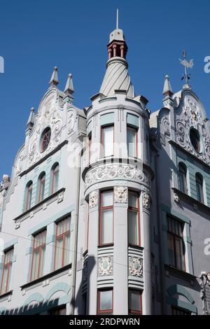 Facciata di un edificio Art Nouveau nell'area della Citta' Vecchia di Tallinn, Estonia Foto Stock