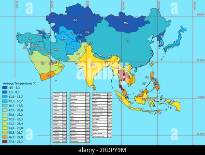 Mappa Asia delle temperature medie annuali Foto Stock