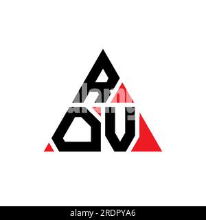 Logo ROV triangolare a lettere con forma triangolare. Monogramma di design con logo ROV triangolare. Modello di logo vettoriale a triangolo ROV di colore rosso. ROV triangul Illustrazione Vettoriale