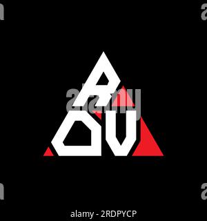 Logo ROV triangolare a lettere con forma triangolare. Monogramma di design con logo ROV triangolare. Modello di logo vettoriale a triangolo ROV di colore rosso. ROV triangul Illustrazione Vettoriale