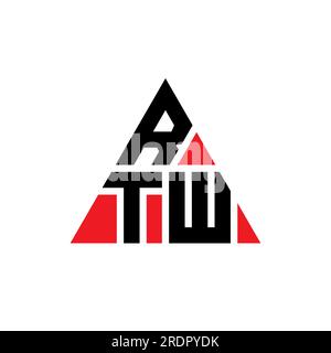 Design con logo RTW a lettera triangolare con forma triangolare. Monogramma di design del logo del triangolo RTW. Modello di logo vettoriale triangolare RTW di colore rosso. RTW triangul Illustrazione Vettoriale