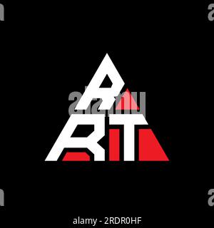 Design con logo a lettera triangolare RRT con forma a triangolo. Monogramma di design del logo del triangolo RRT. Modello di logo vettoriale triangolare RRT di colore rosso. Triangul. RRT Illustrazione Vettoriale