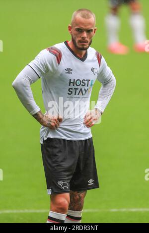 Derby, Regno Unito. 22 luglio 2023. Il centrocampista della contea di Derby Joe Ward durante la partita Derby County FC vs Stoke City FC Craig Forsyth Testimonial al Pride Park Stadium, Derby, Regno Unito il 22 luglio 2023 Credit: Every Second Media/Alamy Live News Foto Stock