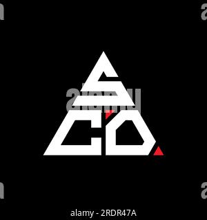 Logo SCO triangolare a lettera con forma triangolare. Monogramma di design con logo triangolare SCO. Modello di logo vettoriale a triangolo SCO di colore rosso. SCO triangul Illustrazione Vettoriale
