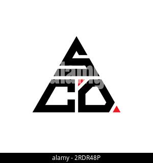Logo SCO triangolare a lettera con forma triangolare. Monogramma di design con logo triangolare SCO. Modello di logo vettoriale a triangolo SCO di colore rosso. SCO triangul Illustrazione Vettoriale