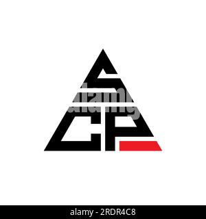 Logo SCP a lettera triangolare con forma triangolare. Monogramma del logo SCP Triangle. Modello di logo vettoriale triangolare SCP di colore rosso. SCP triangul Illustrazione Vettoriale