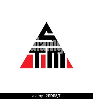 Design con logo a lettera triangolare STM e forma triangolare. Monogramma di design con logo triangolare STM. Modello con logo vettoriale triangolare STM di colore rosso. STM triangul Illustrazione Vettoriale