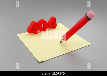 Pagina non trovata pagina Web di errore 404 progettazione Eco stile minimo penna su carta. illustrazione del rendering 3d. Foto Stock