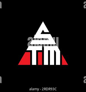 Design con logo a lettera triangolare STM e forma triangolare. Monogramma di design con logo triangolare STM. Modello con logo vettoriale triangolare STM di colore rosso. STM triangul Illustrazione Vettoriale