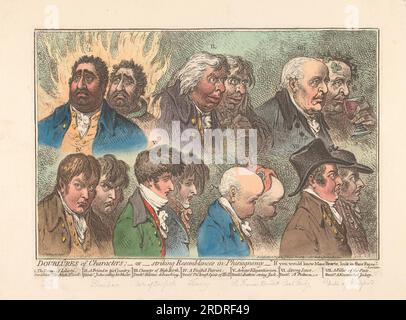 Doublûres di personaggi; - o - sorprendente somiglianza in Phisiognomy 1798 di James Gillray Foto Stock