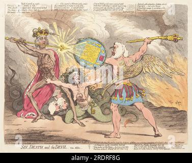 James Gillray, sin, morte, e il diavolo, vide Milton, 1792, acquerello colorato a mano con acquerello su carta stesa, piastra: 31,9 x 40 cm (12 9/16 x 15 3/4 pollici) Foglio: 34,8 x 43,6 cm (13 11/16 x 3/16 pollici), omaggio anonimo, 2017,173,1' Foto Stock