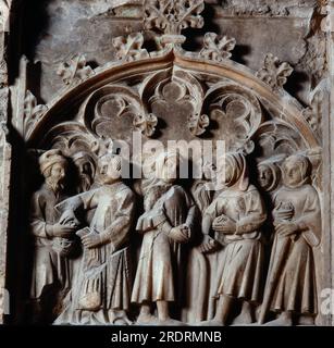 Jordi de Déu, detalle del retablo de San Lorenzo, en la iglesia de Santa Coloma de Queralt en el año 1386. AUTORE: JORDI DE DEU (S. XIV). Foto Stock