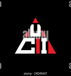 Logo UCI a lettere triangolari con forma triangolare. Monogramma di design del logo del triangolo UCI. Modello di logo vettoriale triangolare UCI di colore rosso. UCI triangul Illustrazione Vettoriale