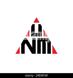 Logo UNM triangolare a lettere con forma triangolare. Monogramma di design con logo triangolare UNM. Modello di logo vettoriale del triangolo UNM di colore rosso. UNM triangul Illustrazione Vettoriale