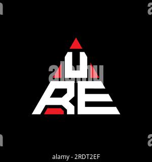 Design con logo a lettera triangolare URE con forma a triangolo. Monogramma di design con logo a triangolo URE. Modello con logo vettoriale a triangolo URE di colore rosso. URE triangul Illustrazione Vettoriale