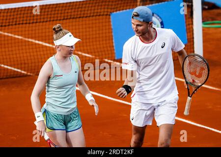 Bella, Francia. 21 luglio 2023. Leandro Riedi e Celine Naef per la squadra svizzera contro Richard Gasquet e Alize Cornet per la squadra francese durante la Hopman Cup 2023, ITF World Mixed Team Championships il 21 luglio 2023 al Nice Lawn Tennis Club di Nizza, Francia - foto Emilie Lohmann/OLLI Media/DPPI Credit: DPPI Media/Alamy Live News Foto Stock