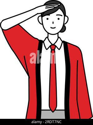 Donna che indossa un cappotto felicemente rosso che fa un saluto, Vector Illustration Illustrazione Vettoriale
