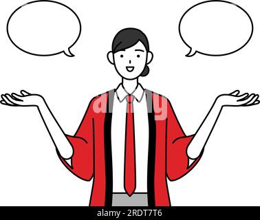 Donna che indossa un cappotto felicità rosso con sbiadimento e confronto, Vector Illustration Illustrazione Vettoriale