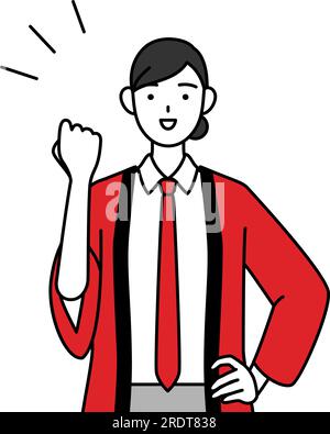 Donna che indossa un cappotto happi rosso che posa con fegato, Vector Illustration Illustrazione Vettoriale