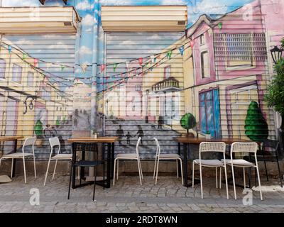 Arte di strada nel quartiere di Kapana nella città di Plovdiv, Bulgaria. La città più antica d'Europa Foto Stock