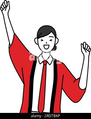 Donna che indossa un felpe rosso sorridente e salta, Vector Illustration Illustrazione Vettoriale