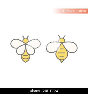 Icona vettore linea ape miele. Icone colorate per il contorno delle api. Illustrazione Vettoriale