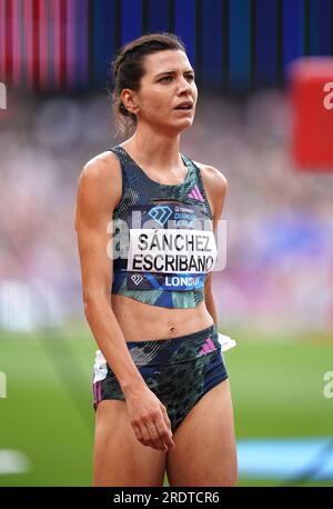 Irene Sanchez-Escribano della Spagna dopo i 3000 m Steeplechase femminili durante il London Athletics si incontrano al London Stadium. Data foto: Domenica 23 luglio 2023. Foto Stock