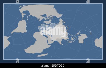 Placca tettonica eurasiatica sulla mappa del contorno solido nella proiezione obliqua cilindrica di Patterson centrata a sud e latitudinalmente. Illustrazione Vettoriale