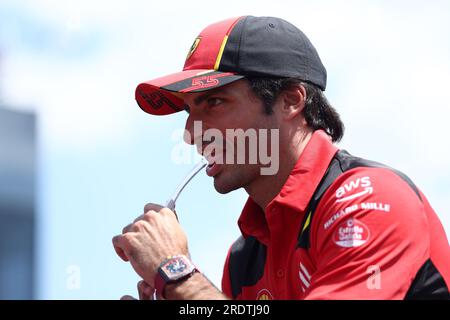 Mogyorod, Ungheria. 23 luglio 2023. Carlos Sainz della Scuderia Ferrari durante la sfilata dei piloti prima del Gran Premio di F1 d'Ungheria. Crediti: Marco Canoniero/Alamy Live News Foto Stock