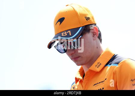 Mogyorod, Ungheria. 23 luglio 2023. Oscar Piastri della McLaren durante la sfilata dei piloti prima del Gran Premio di F1 d'Ungheria . Crediti: Marco Canoniero/Alamy Live News Foto Stock