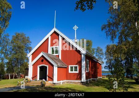 Chiesa in legno, Jukkasjarvi, Lapponia, Svezia, Jukkasjaervi Foto Stock