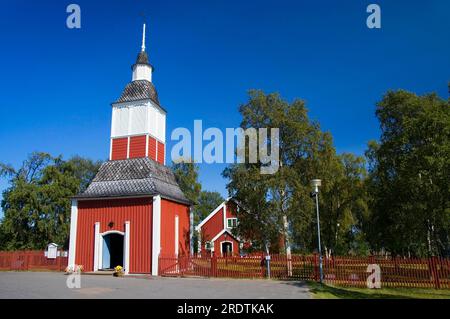 Chiesa in legno, Jukkasjarvi, Lapponia, Svezia, Jukkasjaervi Foto Stock