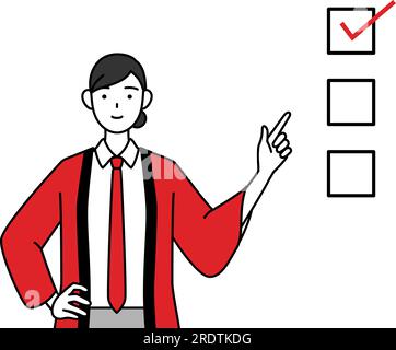 Donna che indossa un cappotto happi rosso che indica una lista di controllo, Vector Illustration Illustrazione Vettoriale