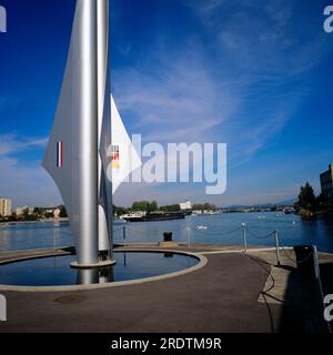 Triangolo di confine sul Reno e Svizzera, Basilea, Svizzera, tra la Francia, Germania Foto Stock