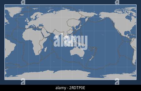 Piastra tettonica Sunda sulla mappa del contorno solido nella proiezione cilindrica Patterson centrata meridionalmente. Confini di altre lastre Illustrazione Vettoriale