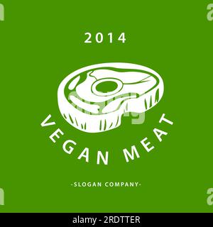 Logo Vegetarian Meat Premium. Logo di carne a base vegetale. Bistecca vegana con disegno vettoriale delle foglie. Carne vegana a base di piante. Illustrazione Vettoriale