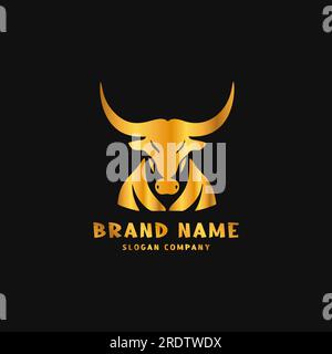 Logo Bull. Logo premium per Steakhouse, Steakhouse o macelleria. Mucca stilizzata astratta o testa di toro con il simbolo delle corna. Bistecca creativa, logo di carne. Illustrazione Vettoriale