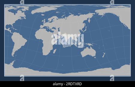 Placca tettonica indiana sulla mappa del contorno solido nella proiezione Patterson Cylindrical Oblique centrata meridionalmente e latitudinalmente. Illustrazione Vettoriale