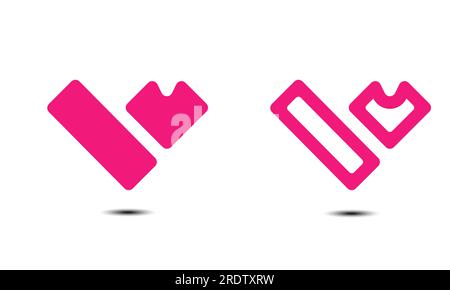 Logo lettera a cuore V, lettera V con elementi del modello dell'icona del logo a cuore Illustrazione Vettoriale