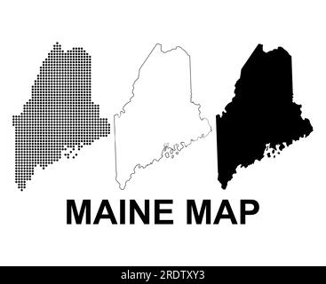 Serie di mappe del Maine, stati uniti d'america. Illustrazione vettoriale a icone piatte . Illustrazione Vettoriale