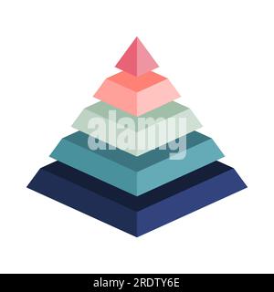Piramide colorata con 5 parti. Pezzi dai colori pastello retrò. Modello di progettazione infografica vuoto con cinque livelli. Prisma isometrico con elementi a 5 fasi. Illustrazione Vettoriale