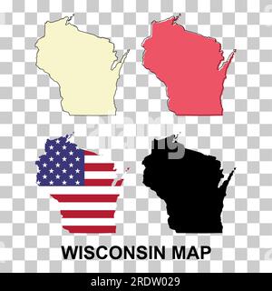 Gruppo di forma della mappa del Wisconsin, stati uniti d'america. Illustrazione vettoriale simbolo icona concetto piatto . Illustrazione Vettoriale