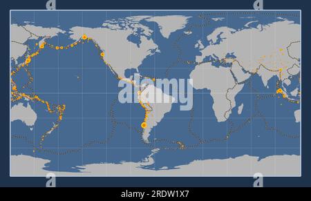 Forma della piastra tettonica delle Shetland sulla mappa del contorno solido nella proiezione cilindrica di Patterson centrata meridionalmente. Luoghi di terremoti Illustrazione Vettoriale