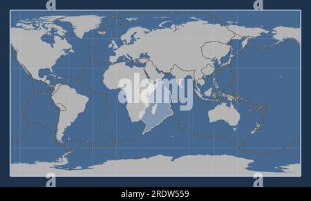 Placca tettonica somala sulla mappa di contorno solido nella proiezione cilindrica Patterson centrata meridionalmente. Confini di altre lastre Illustrazione Vettoriale