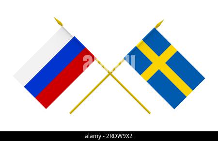 Bandiere di Svezia e Russia, rendering 3d, isolato su bianco Foto Stock