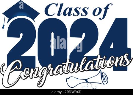 Congratulazioni Classe 2024 blu e nero Illustrazione Vettoriale